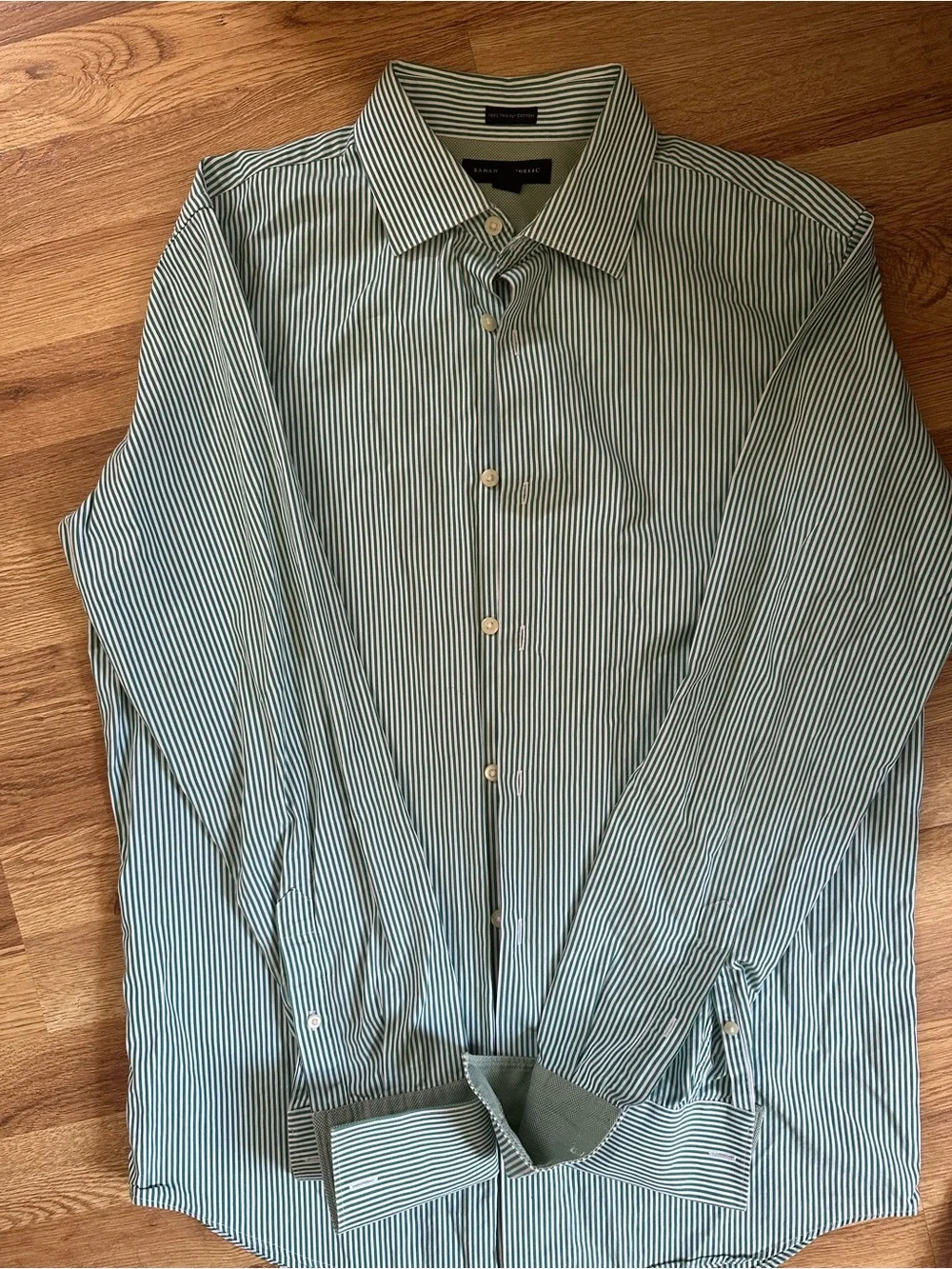 Banana Republic Green and White Stripe Fitted Dress Shirt